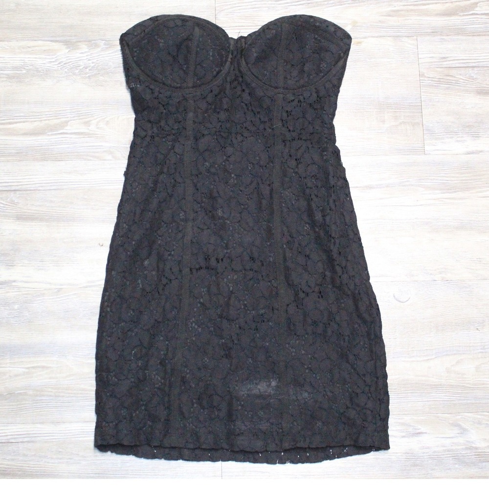 Wet Seal Womens Mini Dress Small Black Lace Strapless Sweetheart Neckline NWT